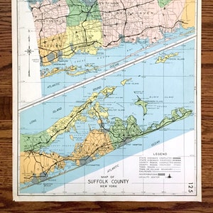 Antique Suffolk County, New York 1941 Historische Atlas Kaart – Long Island, Hamptons, Commack, Babylon, Sag Harbor, Montauk, Fire Island, NY