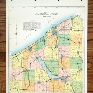 Antiker Chautauqua County, New York 1941 Historische Atlas Karte – Mayville, Jamestown, Dunkirk, Silver Creek, Westfield, Cherry Creek, NY