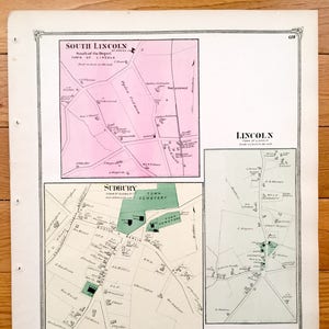 Antike 1875 Lincoln & Sudbury, Massachusetts Karte von J.B. Beers Atlas of Middlesex County – South Lincoln, The Grange, MA