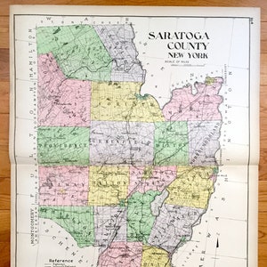 Antike Saratoga County, New York 1911 New Century Atlas Karte – Saratoga Springs, Ballston, Glens Falls, Mechanicsville, Stillwater Milton NY