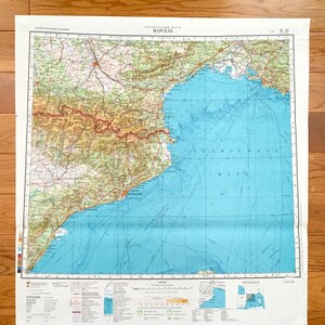 Antiguo SOVIET Barcelona, España & Marsella, Francia 1968 Mapa de la Encuesta del Ejército Ruso – Cannes, Montpelier, Toulouse, Costa Mediterránea de Andorra