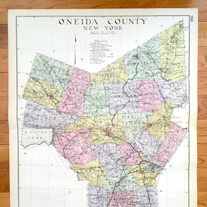 Antique Oneida County, New York 1912 New Century Atlas Map – Rome, Utica, Clinton, Camden, Boonville, Forestport, Oriskany Falls, Vienne, NY