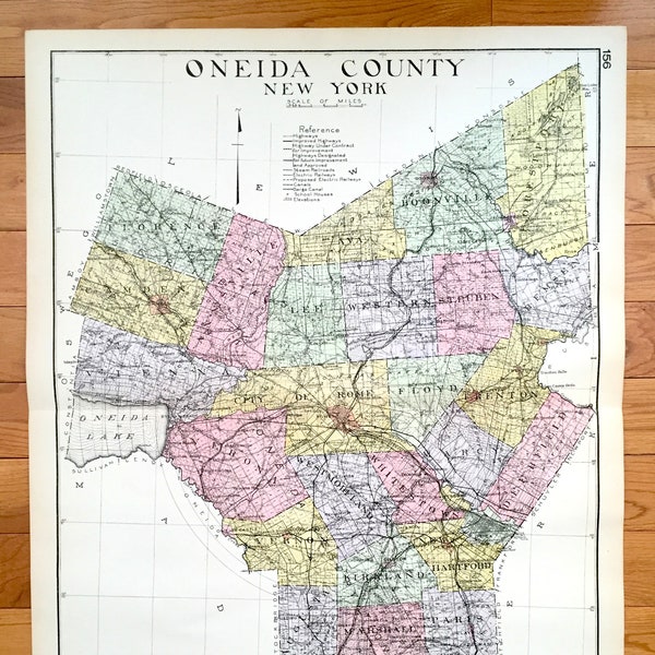 Antique Oneida County, New York 1912 New Century Atlas Map – Rome, Utica, Clinton, Camden, Boonville, Forestport, Oriskany Falls, Vienna, NY