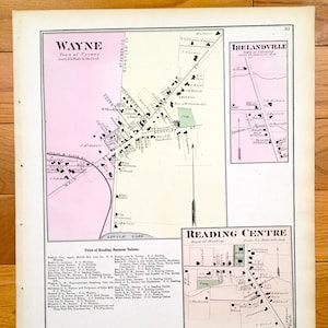 Antique 1874 Wayne, Irelandville, Reading Centre, New York Carte de Pomeroy, Whitman and Co. Atlas du comté de Schuyler – Reading, Seneca