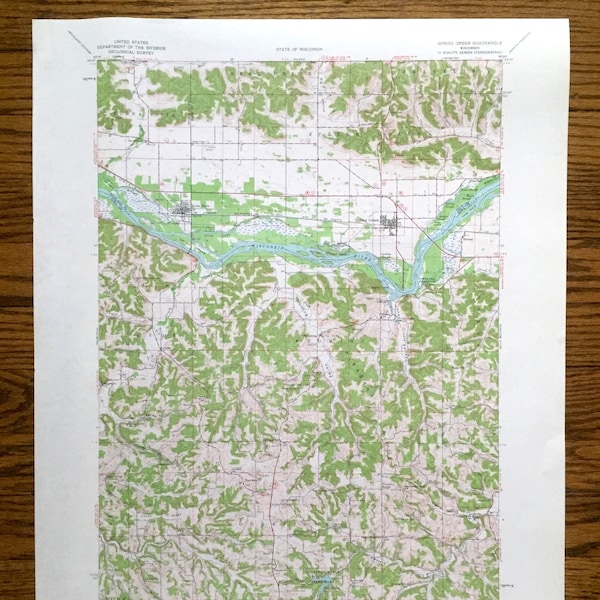 Antique Spring Green, Wisconsin 1960 US Geological Survey Topographic Map – Richland, Sauk, Iowa County, Lone Rock, Wyoming, Taliesin, WI