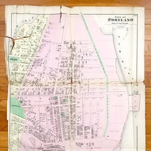 Antik 1871 Portland, Maine Map von F.W. Beers Atlas of Cumberland County – Downtown, East Bayside, Munjoy Hill, East End, Back Cove, ME