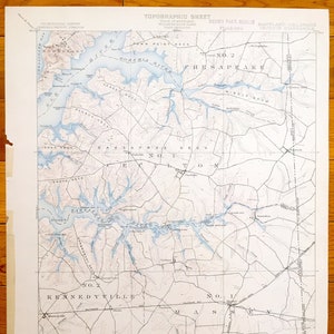 Mappa topografica antica di Chesapeake Bay, Maryland 1900 US Geological Survey: fiume Sassafras, Crystal Beach, Cecilton, Hack Point, Elk Neck
