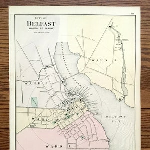 Antik 1887 Belfast, Maine Landkarte von George N. Colby & Company – Waldo County, Passagassawakeag River, Washington, Calais, Vanceboro, ME