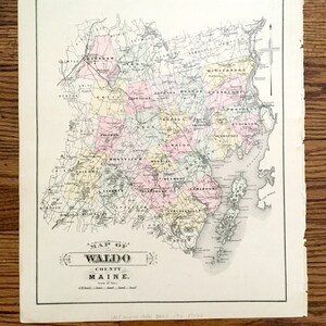 Antique 1885 Waldo County, Maine Map by George N. Colby & Company – Belfast, Searsport, Stockton, Islesboro Northport Fairfield Skowhegan ME