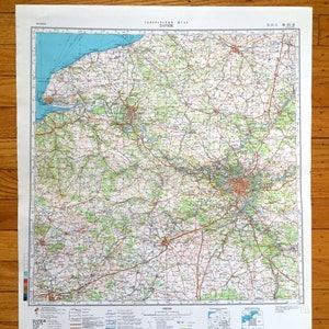 Antike SOWJETISCHE Paris, Frankreich 1965 Russische Armee Vermessung Karte – Rouen, Le Havre, Versailles, Chartres, Le Mans, Reims, Tours, Dijon, Normandie