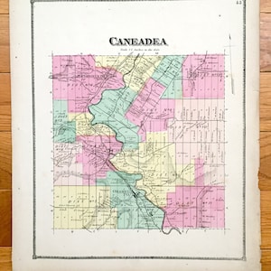 Antike 1869 Caneadea, New York Karte von D.G. Beers Atlas von Allegany County – Oramel, Houghton, Genesee Valley, Rushford Lake, College, NY