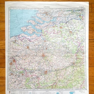 Antieke SOVJET Brussel, België 1968 Russian Army Survey Map – Gent, Brugge, Antwerpen, Rotterdam, Breda, Oostende, Nederland, Lille, Frankrijk