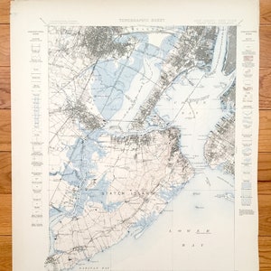 Antique Staten Island, New York City 1898 US Geological Survey Topographic Map - Manhattan, Brooklyn, Newark, Bayonne, Elizabeth, New Jersey