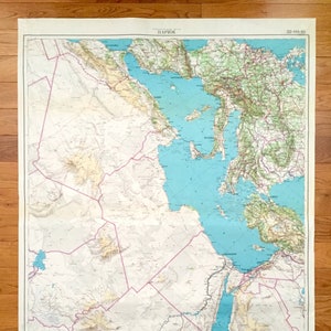Antike SOWJETISCHE Mittelmeer 1980 Russische Armee *Wandgröße* Vermessung Karte – Europa Afrika Naher Osten Italien Heiliges Land Frankreich Deutschland Türkei