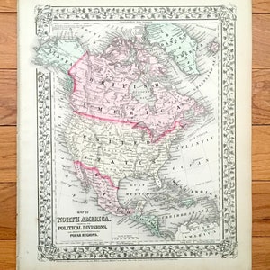 Antieke 1871 Noord-Amerika Kaart door S. Augustus Mitchell – Verenigde Staten, Mexico, Canada, Centraal, West-Indië, Panama, Costa Rica, IJsland