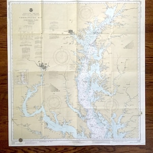 Antique Chesapeake Bay North 1980 US Coast Guard Nautical Map – Eastern Shore, Annapolis, Baltimore, Havre De Grace, Washington dc, MD VA