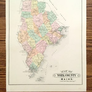 Mapa antiguo del condado de York de 1891, Maine, de George N. Colby & Company – Kittery, Kennebunkport, Biddeford, Wells, Saco, Orchard Beach, Calais, ME