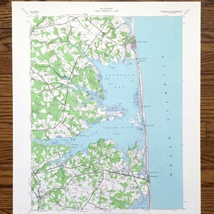 Antique Rehoboth, Delaware 1938 US Geological Survey Topografische Kaart – Bethany Beach, Sussex County, Indian River, Dewey, Dagsboro Angola DE