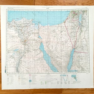 Antigo SOVIET Cairo, Egito 1973 Mapa de pesquisa do exército russo - Oriente Médio, Israel, Jordânia, Arábia Saudita, Faixa de Gaza, Cisjordânia, Tel Aviv, Golfo
