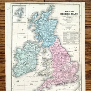 Ancienne carte des îles britanniques de 1853 tirée de Smith's Geography pour les écoles - Royaume-Uni, Grande-Bretagne, Angleterre, Irlande, Écosse, Pays de Galles, Londres, Royaume-Uni