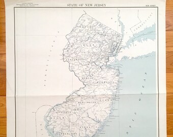 Antique New Jersey State 1948 US Geological Survey Map – Warren, Hunterdon, Somerset, Atlantic, Cape May, Ocean, Middlesex, Union, Essex, NJ