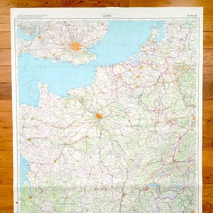 Antigo mapa de pesquisa do exército russo do canal inglês SOVIET de 1973 - Inglaterra, França, Londres, Paris, Calais, Dunquerque, Rouen, Bélgica, Reino Unido UE