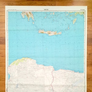 Antigo SOVIÉTICO Grécia, Norte da África e Creta 1972 Exército Russo * Tamanho da parede * Mapa de pesquisa - Peloponeso, Ilha, Kalamata, Cíclades, Líbia, Egito