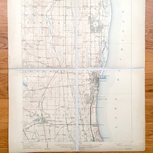 Antik Waukegan, Illinois 1908 US 1908 1908- Us-Amerikanisches Kartographie-Übersicht Topographic Map - North Chicago, Lake Bluff, Lake Forest, Zion City, Benton, Shields IL