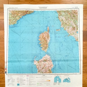 Antike SOVIET Korsika & Sardinien 1983 Russische Armee Übersichtskarte – Italien, Frankreich, Nizza, Cannes, Monaco, Grosseto, Livorno Pisa Cagliari Bastia