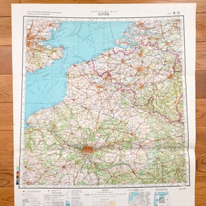 Antigo mapa de pesquisa do exército russo do canal inglês SOVIET de 1968 - Inglaterra, França, Londres, Paris, Calais, Dunquerque, Rouen, Bélgica, Reino Unido UE