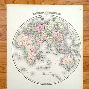 Antieke kaart van het oostelijk halfrond uit 1874 van O.W. Gray's Atlas van de Verenigde Staten van Amerika en de wereld; Stedman, Brown & Lyon - Azië, Afrika Aarde