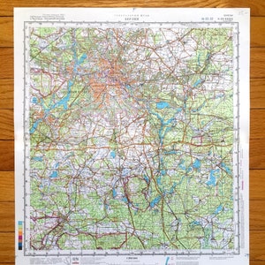 Antique SOVIET Berlin, Allemagne Carte de l’enquête de l’armée russe de 1975 – État de Brandebourg, Potsdam, Schonefeld, Luckenwald, Trebbin, Forêt Grunewald