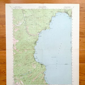 Antieke Lake Tahoe, Californië, 1955 US Geological Survey topografische kaart – Squaw Valley, Al Tahoe, Bijou, Stateline, Zephyr Cove, Nevada, CA