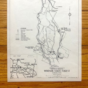 Antiguo Bosque Estatal de Windsor, Massachusetts 1936 Mapa del Departamento de Conservación – Berkshires, Cascada de Windsor Jambs, Dell, Clear Brook, MA