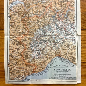 Mapa antigo de 1913 do norte da Itália, França e Suíça do Guia Baedekers - Torino, Milão, Lago Genebra, Cannes, Nice, Gênova, Lausanne