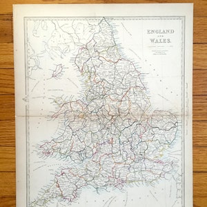 Carte antique de 1844 Angleterre et Pays de Galles de SDUK Atlas – Royaume-Uni, Grande-Bretagne, îles britanniques, Écosse, Londres, Manchester, Liverpool, Royaume-Uni