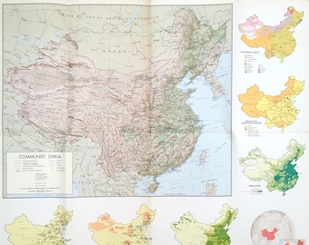 1960年代のアンティーク中国地図 - 共産主義、チベット、ビルマ
