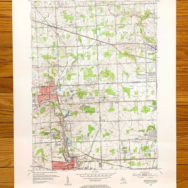Antique Northville, Michigan 1952 US Geological Survey Topographic Map –  Wayne, Oakland County, Plymouth, Livonia, Farmington, Stark, MI