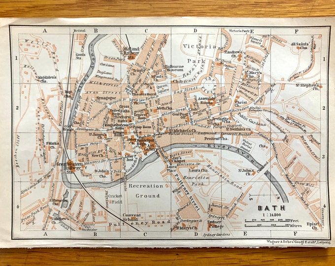 Antique 1906 Bath England Map From Baedekers Atlas of Great Etsy