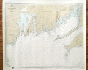 Antik sjökarta från Marthas Vineyard till Block Island från 1962, amerikansk kustbevakning – Massachusetts, Rhode Island, Cape Cod, Woods Hole, Newport, Rhode Island, MA
