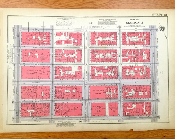 Antique Manhattan, New York Map From Bromley's 1934 Manhattan Land Book