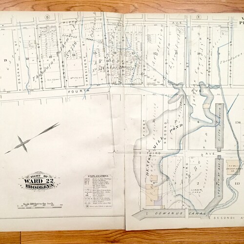 Shops Antique Park Slope, Brooklyn 1880 GM Hopkins Atlas Map – New York City, Gowanus, Douglass, Degraw, Sackett, Union, President Street NY NYC