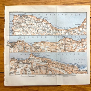 Antik 1906 Bristol Kanal Küste, England Karte von Baedekers Atlas von Großbritannien – Devon, Somerset, Hartland, Ilfracombe, Lynton