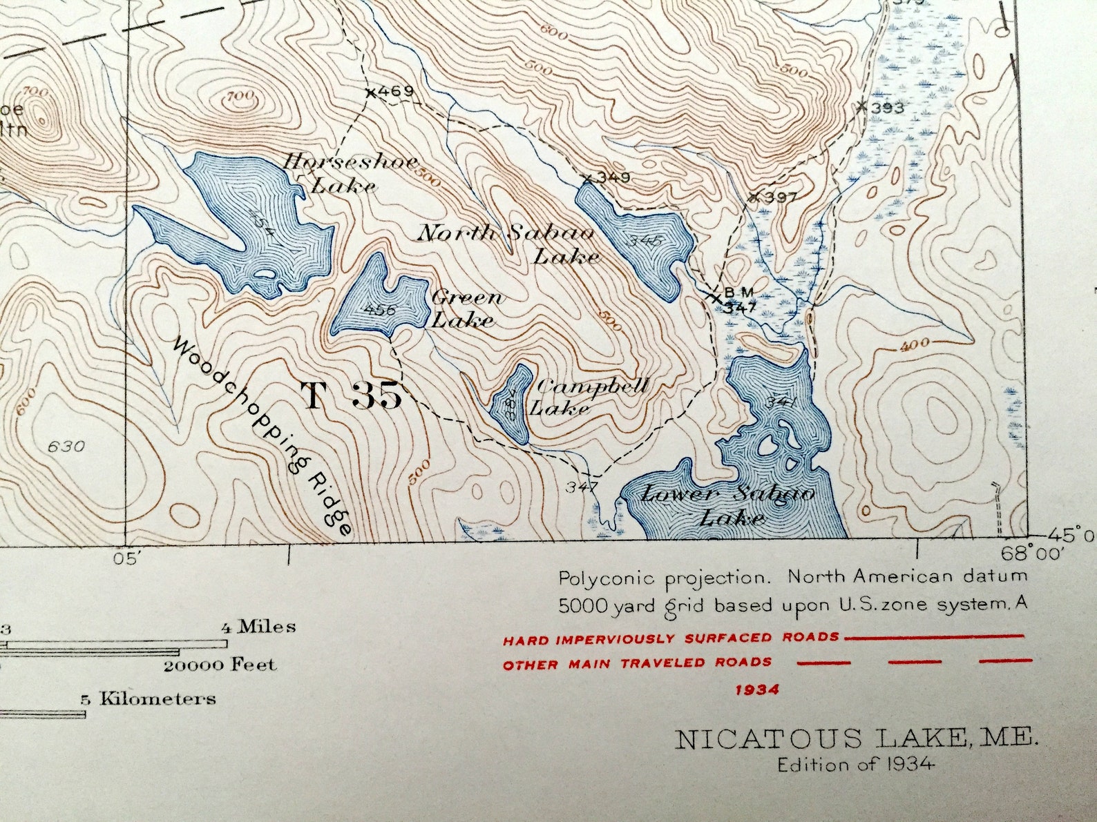 Antique Nicatous Lake Maine 1934 US Geological Survey Etsy