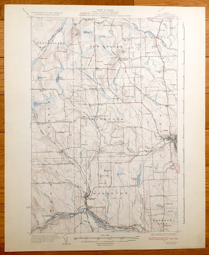 Antique Caribou Maine 1932 US Geological Survey Topographic Etsy