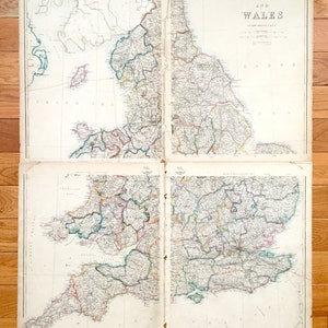 Antik 1863 England und Wales Landkarte von Weller & Weekly Dispatch – Schottland, Irland, Isle of Man, London, Cornwall Sussex Brighton Glasgow UK