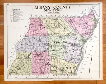 Antique Albany County, New York 1912 New Century Atlas Map – Cohoes, Green Island, Glenmont, Voorheesville, Altamont Coeymans Renssaelaer NY