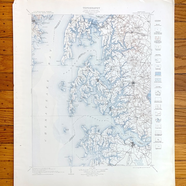 Antique Chesapeake Bay, Maryland 1902 US Geological Survey Topographic Map – Annapolis, Easton, St Michaels, Oxford, Cambridge, Kent Island