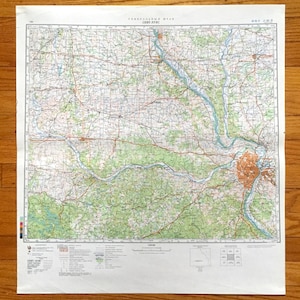Antike SOWJETISCHE St. Louis, Missouri 1956 Russland Army Survey Map – Columbia, Jefferson City, Hannibal, Chesterfield, Quincy, Illinois, MO IL