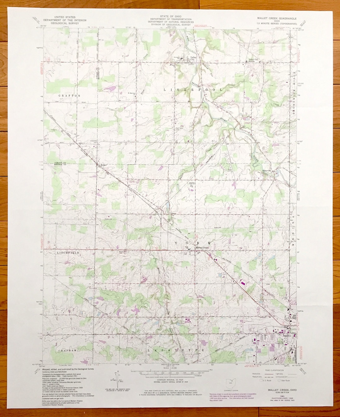 Antique Mallet Creek, Ohio 1961 US Geological Survey Topographic Map